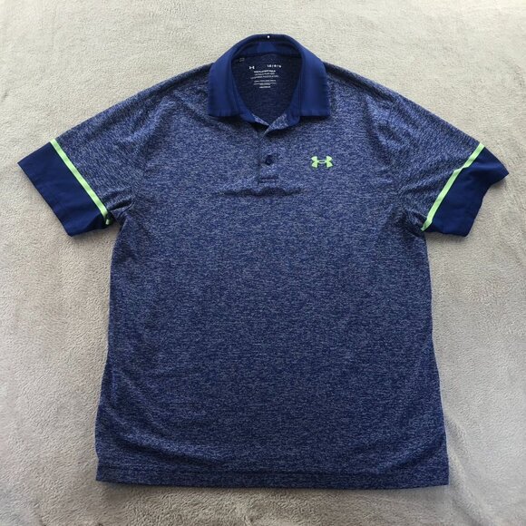 Under Armour Playoff Polo HeatGear Mens Shirt Large Loose Fit Blue Lightweight - Picture 9 of 10